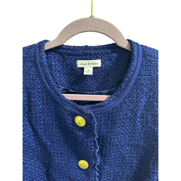 ✌️ 2/$40 ✌️ Joan Rivers Textured Blue Bouclé Jacket, Gold Buttons Size 12 - Picture 5 of 9
